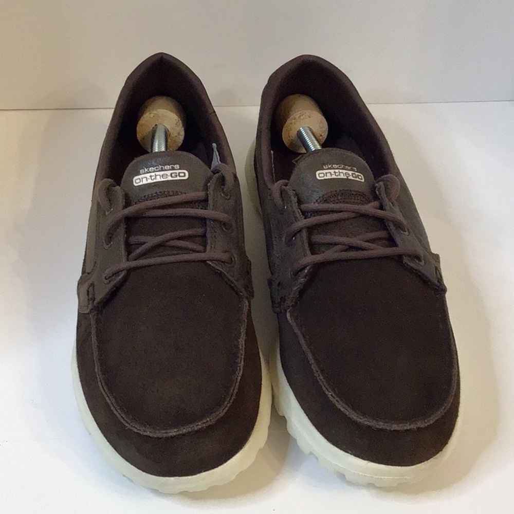 SKECHERS GOGO MAT BROWN LEATHER TEXTILES UPPER SHOES SZ 9 - Picture 2 of 13